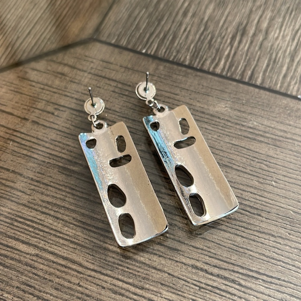 Vintage Silver-Tone Rectangle Dangle Earrings Wit… - image 5